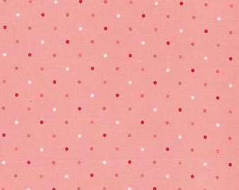Moda Magic Dot Pink Lemonade (5230 34) 1/2 Yard Increments*White Dot on Red*Small Dot Fabric*Pin Dots*Magic Dot*Lella Boutique*Dots*Pink*