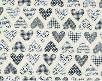 Moda Flirt Hearts Cream Black (55570 11) 1/2-YD Increments*Valentine Fabric*Sweetwater Flirt*Valentine Hearts*Heart Fabric*Hearts*Black*