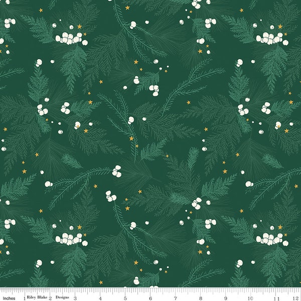 Riley Blake Designs Old Fashioned Christmas Main Forest (C12130-FOREST) 1/2 Yard Increments*Christmas Floral*Green Christmas Floral*Retro*