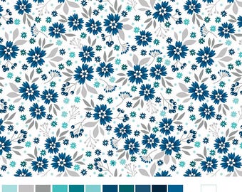 Benartex Among the Wildflowers II Poppies Indigo (17101-11) 1/2-YD Increments