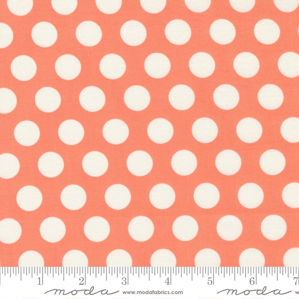 Moda Sincerely Yours Dots Coral*37611 22*1/2 Yard Increments*Polka Dot Fabric*Dot Fabric*Tonal Dots*White Dot On Coral*Valentine Fabric*Dot