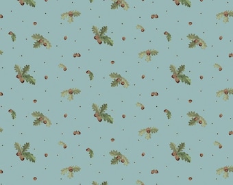 Riley Blake Designs Let's Get Lost in the Woods Acorns and Leaves Vintage Blue (C15121-VINTAGEBLUE) 1/2-YD Increments*Cabin Print*Acorns*