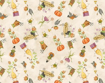 Riley Blake Designs Ghoul Friends Gourds Toss Cream (C16051-CREAM) 1/2-Yard Increments*Halloween Fabric*Whimsical Halloween*Teresa Kogut