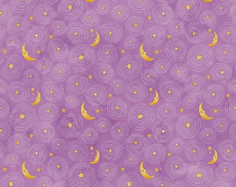 Riley Blake Designs Ghoul Friends Stars and Moon Purple (C16054-PURPLE) 1/2-Yard Increments*Halloween*Whimsical Halloween*Teresa Kogut