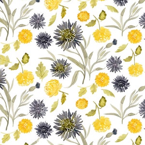 Dear Stella Mums Cornflowers*STELLA-DCJ1892  WHITE*1/2 Yard Increments*Summer Floral*Mums Floral Fabric*Cornflower Floral*Floral Fabric*
