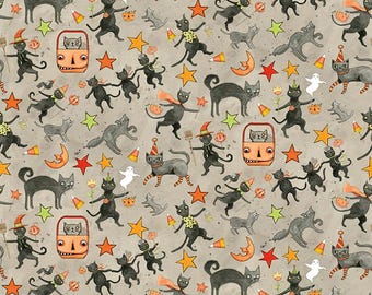 Riley Blake Designs Spooky Cats Gray by Teresa Kogut (C17572-GRAY) 1/2-YD increments