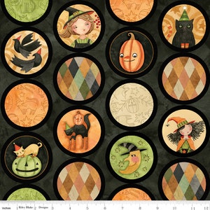 Riley Blake Designs Halloween Whimsy Circles Black (CD11825-BLACK) 1/2-Yard Increments*Halloween Fabric*Whimsical Halloween Fabric*Pumpkins