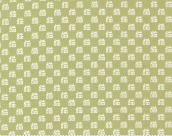 Moda Christmas Stitched Little Schoolhouse Evergreen (20447 13) 1/2-YD Increments