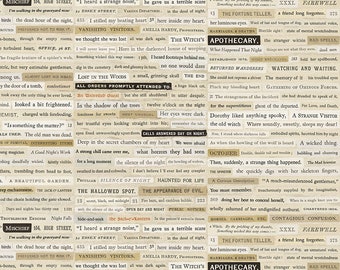Free Spirit Laboratory Creepy Clippings - Neutral (PWTH190.NEUTRAL) 1/2-YD Increments*Laboratory Fabric*Halloween Fabric*Halloween Script*