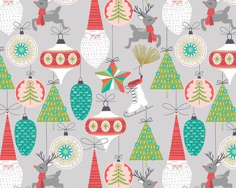 Free Spirit Fa La La Bells & Baubles Grey (PWMA015.XGREY) 1/2 yard Increments