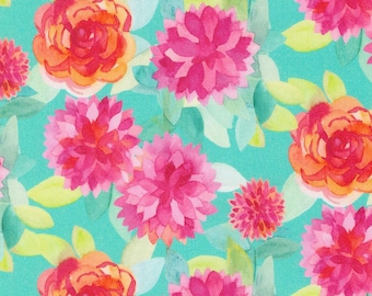 Moda Flower Patches Faceted Flower Robins Egg (21823 18) 1/2-YD Increments*Amarilys Henderson*Floral Fabric*Butterfly Fabric*Bright Flowers