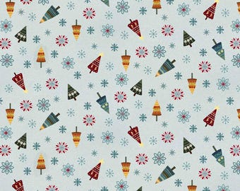 Henry Glass Nordic Holiday Village Tossed Trees Ice Blue Multi (3608-17) 1/2-YD Increments