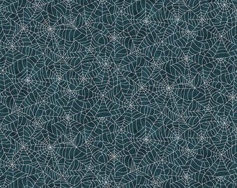 Henry Glass & Co. Ghosts in the Graveyard Spiderweb Glow (2028G-99 Black) 1/2-YD Increments*Halloween Fabric*Spiderwebs*