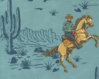 Moda Saddle Ranch Wrangler Roundup Pond (33790 17) 1/2-YD Increments* Cowboy Fabric*Cowboy Boot Fabric*Novelty Cowboy*Western*Dessert*