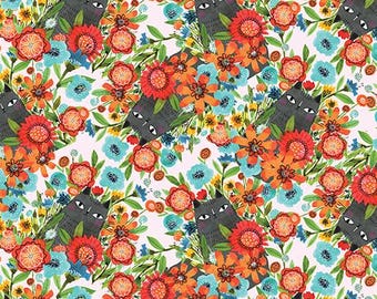 Benartex Garden Cats Cats In the Garden Multi (16346-99) 1/2-YD Increments*Cat Fabric*Garden Cats*Cats*Cat Print*Cat Floral*Cat Lovers*