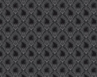 3/4-YD Bolt End Riley Blake Designs Spooky Schoolhouse Damask Charcoal (C13204-CHARCOAL) Halloween Fabric*Sparkle Cotton*Potions*Damask*
