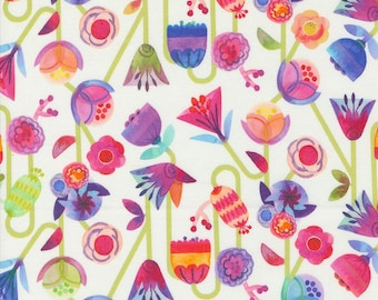 Moda Flower Patches Candy Flowers Cloud (21822 11) 1/2-YD Increments*Amarilys Henderson*Floral Fabric*Butterfly Fabric*Bright Flowers*