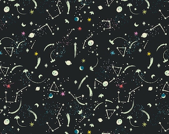 Riley Blake Designs Tiny Treaters Milky Way Charcoal Glow in the Dark (GC10485-CHARCOAL) 1/2 Yard Increments