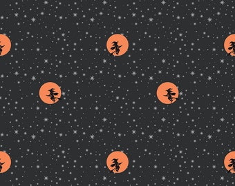 Riley Blake Designs Spooky Schoolhouse Starry Night Charcoal Sparkle (SC13207-CHARCOAL) 1/2-YD Increments