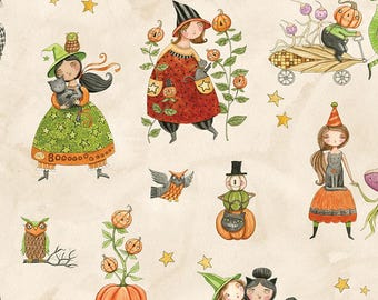 Riley Blake Designs Ghoul Friends Main Cream (C16050-CREAM) 1/2-Yard Increments*Halloween Fabric*Whimsical Halloween Fabric*Teresa Kogut