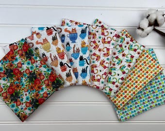 Benartex Garden Cats Fat Quarter Bundle (CC 16346) Cat Bundle*Cat Fabric*Garden Cats*Cats*Cat Print*Cat Floral*Cat Lovers*Precuts*