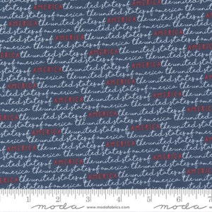 Moda Stateside America Navy by Sweetwater (55613 23) 1/2 Yard Increments*Patriotic Fabric*Patriotic Word Fabric*Americana*America Word