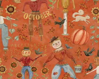Riley Blake Designs Bittersweet Farm Main Squash (C14850-SQUASH) 1/2-YD Increments*Fall Fabric*Whimsical Fall Fabric*Scarecrow Fabric*