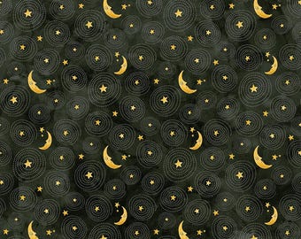 Riley Blake Designs Ghoul Friends Stars and Moon Black (C16054-BLACK) 1/2-Yard Increments*Halloween Fabric*Whimsical Halloween*Teresa Kogut