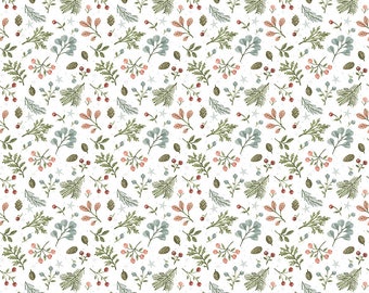 Riley Blake Designs Magical Winterland Foliage Snow (C14943-SNOW) 1/2-YD Increments*Wintry Foliage*Christmas Fabric*Holiday Greenery*Holly
