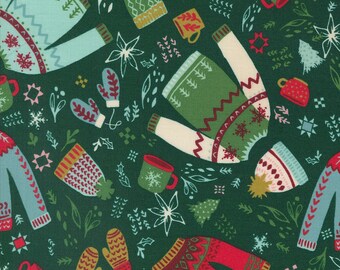 Moda Cozy Wonderland Cozy Please Pine (45591 23) 1/2-Yard Increments*Ugly Sweater Fabric*Christmas Fabric*Sweater Print*Holiday Print*