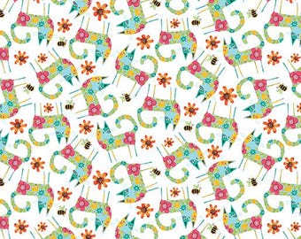 Benartex Garden Cats Patterned Cats Teal/Multi (16348-85) 1/2-YD Increments*Cat Fabric*Garden Cats*Cats*Cat Print*Cat Floral*Cat Lovers*