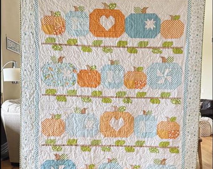 Featured listing image: Happy Harvest Quilt Pattern*Pumpkin Quilt Pattern*Fall Pumpkin Quilt*Autumn Quilt Pattern*Happy Harvest Quilt*Fall Quilt*Autumn*Harvest*