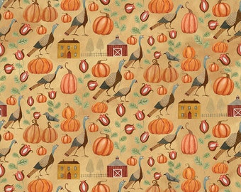Riley Blake Designs Bittersweet Farm Turkey Hollow Harvest Gold (C14851-HARVEST) 1/2-YD Increments*Fall Fabric*Whimsical Fall*Pumpkin Fabric