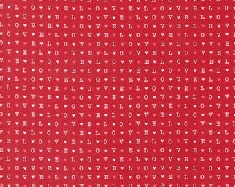 Moda Love Blooms Love Text Rose (5225 12) 1/2-YD Increments*Lella Boutique*Valentine Love Fabric*Valentine Fabrics*Love Blooms*Text*LOVE*