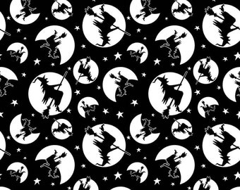 Henry Glass & Co. Nights of Olde Salem Glow Witch Silhouette (Q-803G-99) 1/2-YD Increments