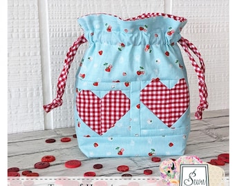 Two of Hearts Drawstring Bag Pattern from Sewn Wyoming*Scrappy Bag*Bag Pattern*Quilted Bag Pattern*Small Bag Pattern*Travel Bag*