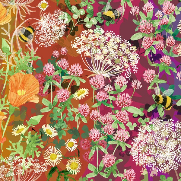 Moda Wild Blossoms Rainbow Ombre Pane (48730 11) 1/2-Yard Increments*Wild Blossoms Fabric*Spring Fabric*Spring Floral Fabric*Rainbow Floral*