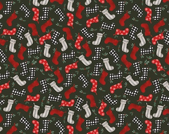 Riley Blake Designs Farmhouse Christmas Stockings Forest (C10952-FOREST) 1/2 Yard Increments