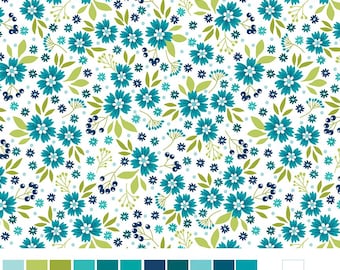 Benartex Among the Wildflowers II Poppies Aqua (17101-24) 1/2-YD Increments
