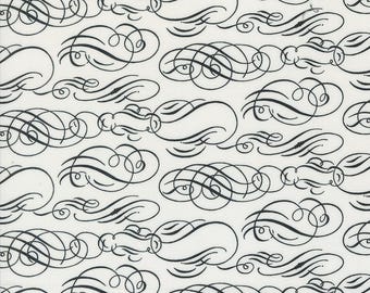 Moda Sable & Swan Cartouches Porcelain (7442 12) 1/2-YD Increments*Low Volume*Blender Fabric*Background Fabric*Black and White*Scrolls*