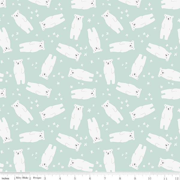 Riley Blake Designs Nice Ice Baby Polar Bears Mint (C11601-MINT) 1/2-YD Increments*Polar Bears*Polar Bear Print*Snowflake Print*Snowflakes*