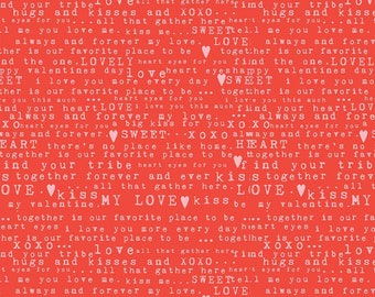 Riley Blake Designs Sending Love Text Red (C10081-RED) 1/2 Yard Increments