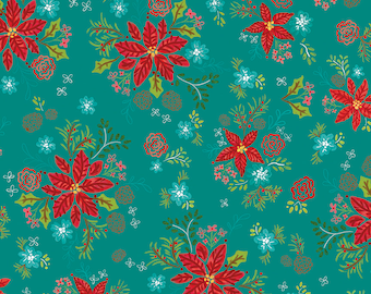 Riley Blake Designs Snowed In Floral Teal (C10811-TEAL) 1/2 Yard Increments