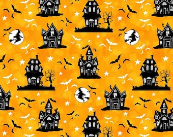 Henry Glass & Co. Nights of Olde Salem Glow Haunted Houses (800G-33) 1/2-YD Increments