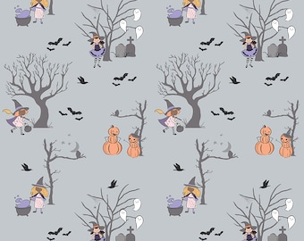 Riley Blake Designs Spooky Schoolhouse Main Silver Sparkle (SC13200-SILVER) 1/2-YD Increments