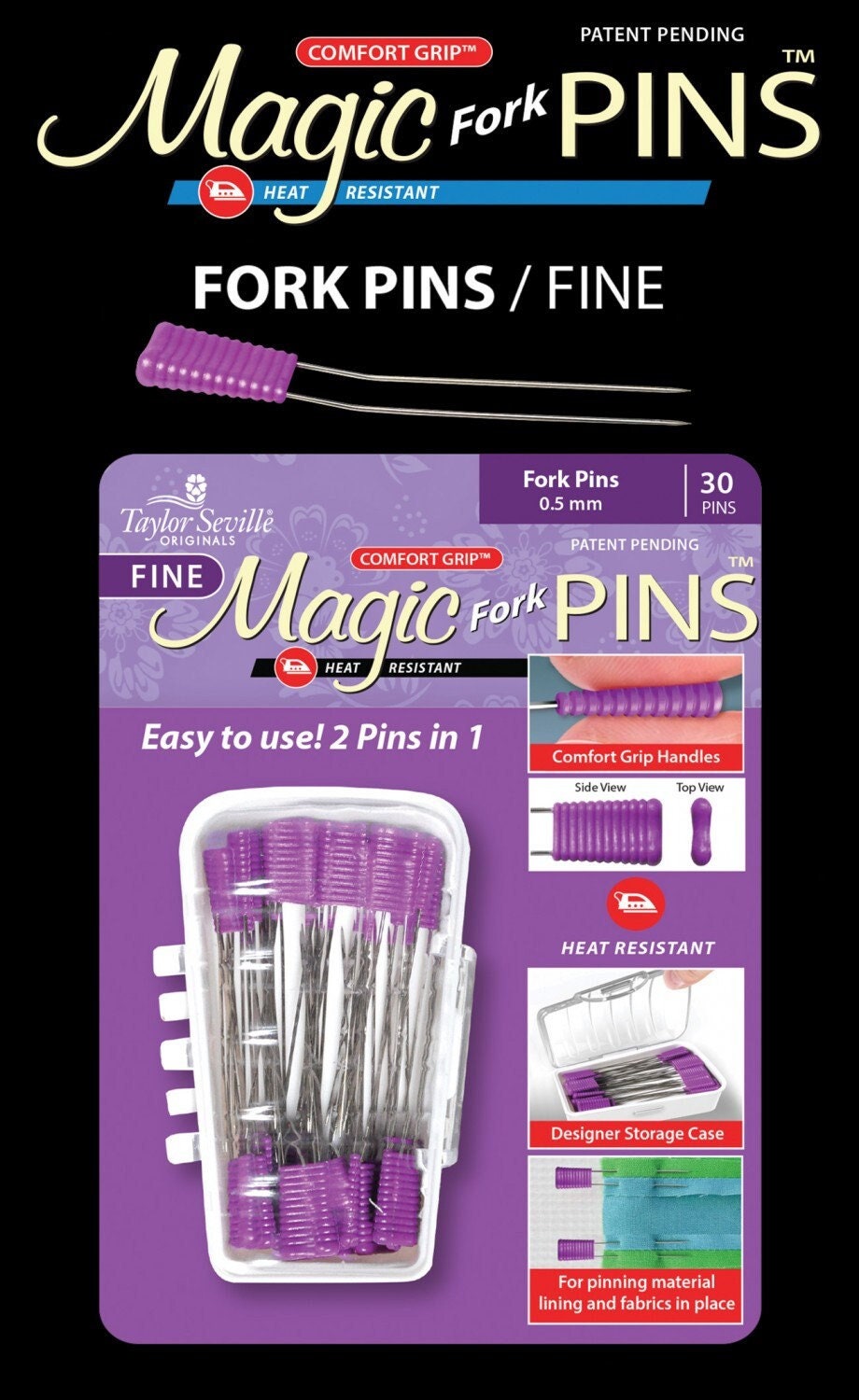 40 Stainless Steel Fork Blocking Pins. U-shape Pins in a Reusable Clear  Acrylic Box. for Wet and Steam Blocking. Clover 3163 