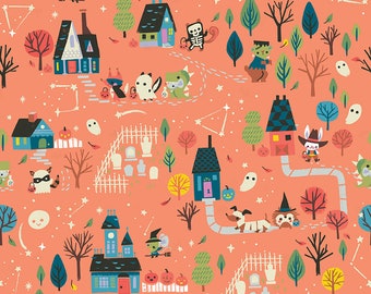 7/8-YD Bolt End Riley Blake Designs Tiny Treaters Main Orange*C10480-ORANGE*Halloween Print*Halloween Fabric*Witches*Mummies*Ghosts*Dogs