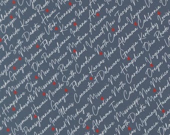 Moda Independence Day The States Indigo by Sweetwater (55721 14) 1/2 Yard Increments