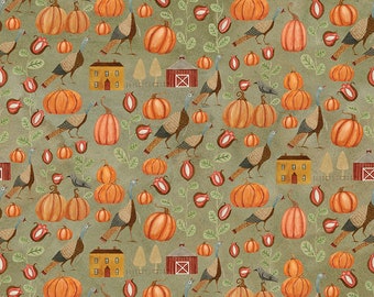 Riley Blake Designs Bittersweet Farm Turkey Hollow Olive (C14851-OLIVE) 1/2-YD Increments*Fall Fabric*Whimsical Fall*Pumpkin Fabric
