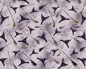 Studio E Tonight We Fly Hats and Brooms Heather (8333-55 Heather) 1/2-YD Increments